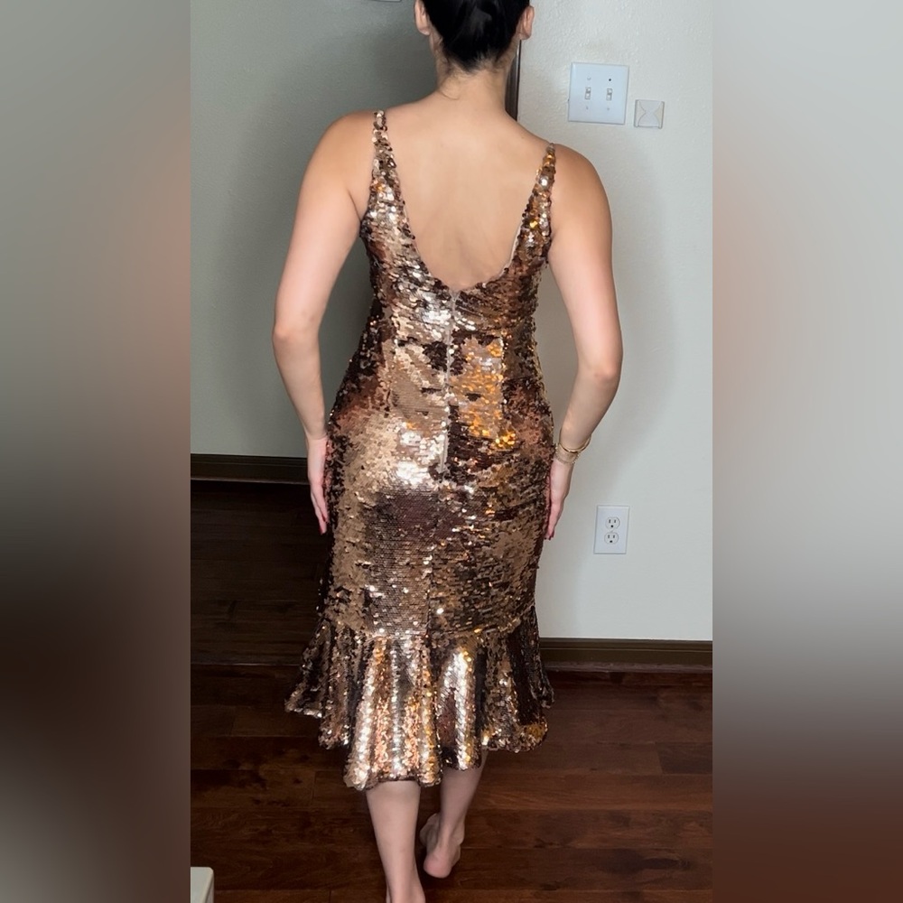 SALONI bronze sequins size 2 midi dress - Picture 2 of 8